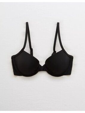 AERIE OG Lightly Lined Underwire Push Up Bikini Top Sz 32B True Black Swimwear
